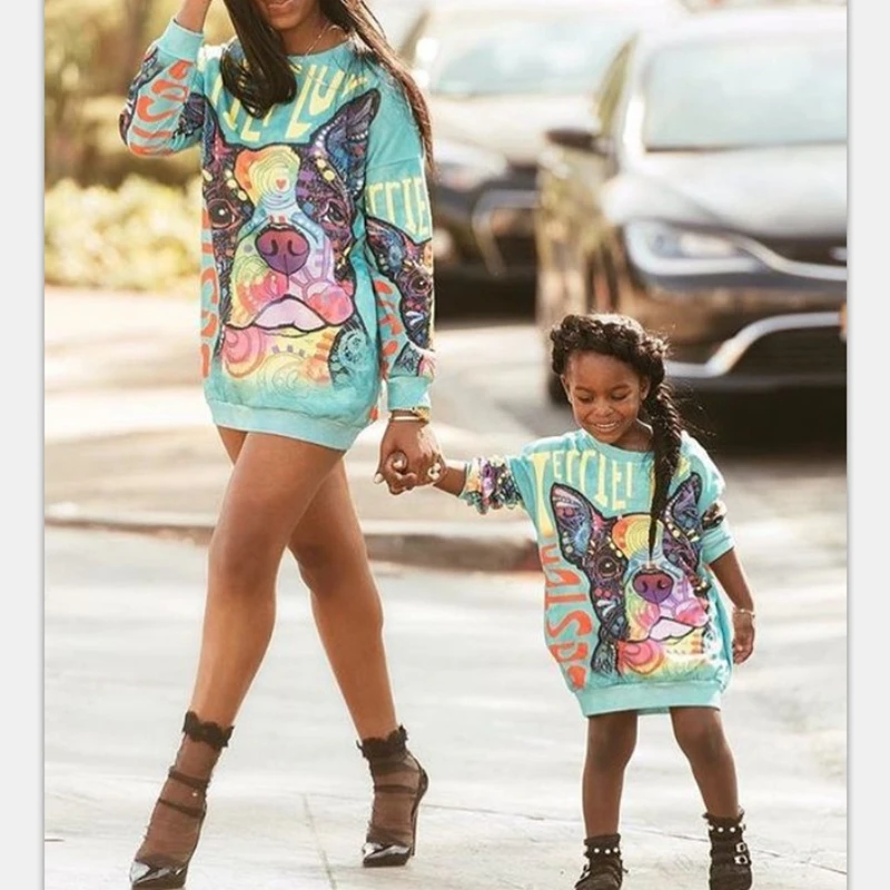 

Autumn New Mom and Daughter Sweatshirt O-neck Dog Print Hoodies Mother Daughter Family Matching Outfits Mommy and Me Clothes