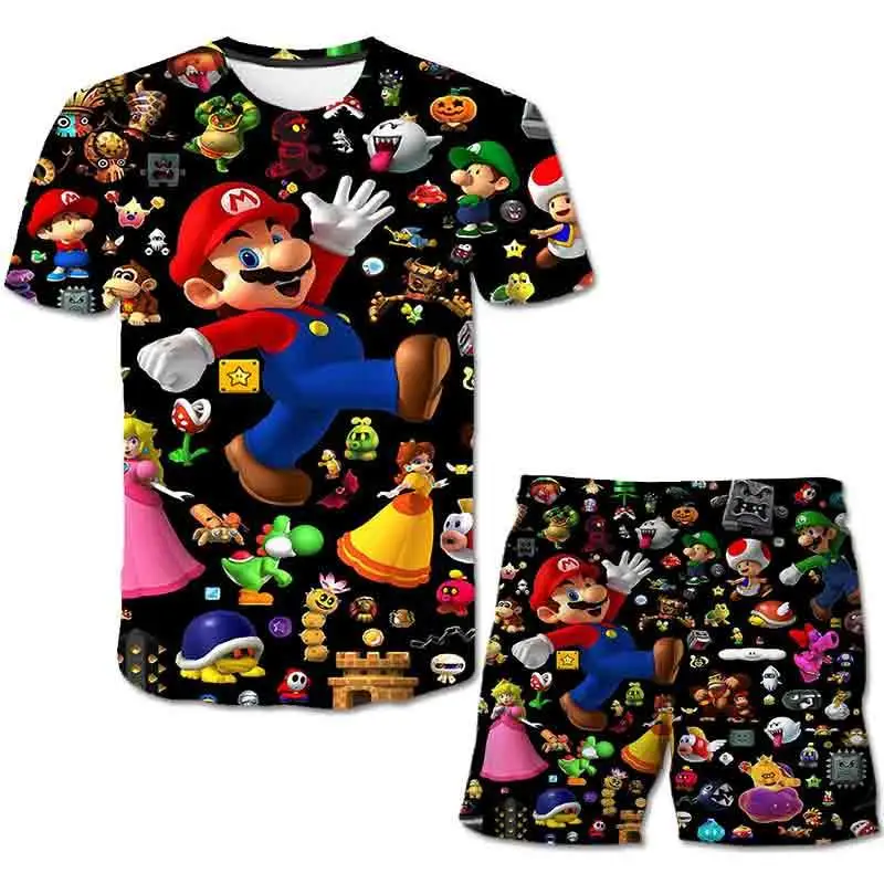 

2021suit Mario Summer Children Boys Girl Polyester Clothes Kids Cartoon T-shirt Shorts Sets Kids Fashion Clothing Tracksuits