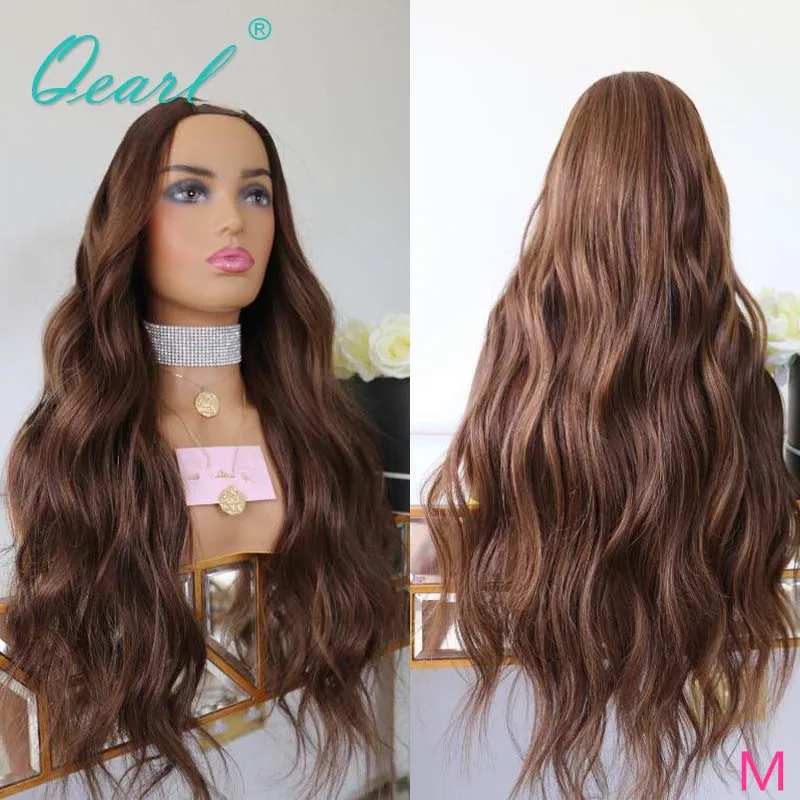 Real Human Hair Wigs for Women Auburn Brown Color 2x4 Cheap U Part Wig Glueless Wavy Virgin Hair 180% Thick Density Qearl