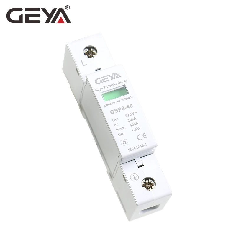 GEYA GSP8 1P Din Rail SPD AC275V AC385V 400V 440V 20KA 40KA устройство защиты от перенапряжения низкого