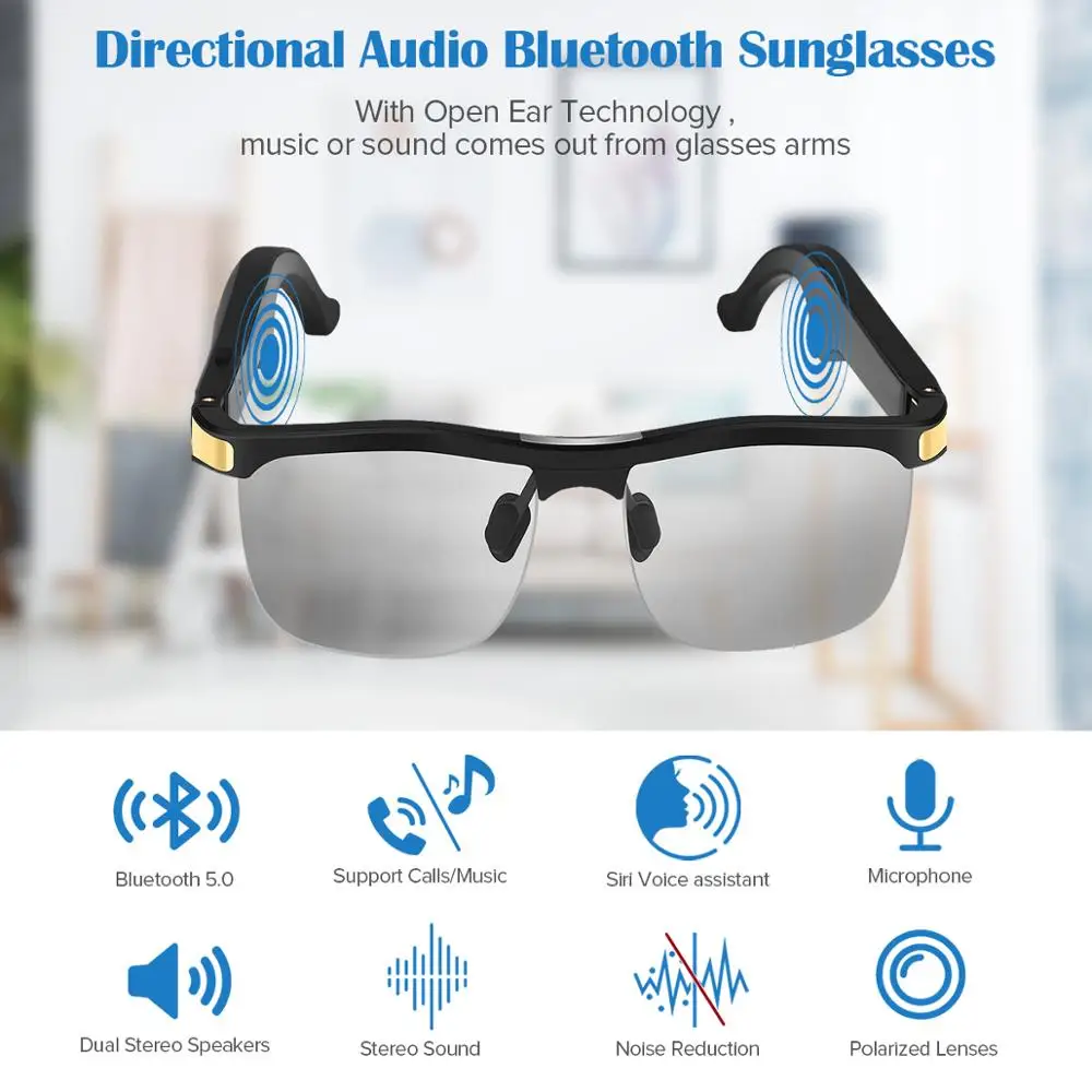 저렴한 Wireless Audio Glasses Bluetooth Sunglasses With Open Ear Music Headphones BT5.0 Hands-Free Calling Polarized Glasses Lenses