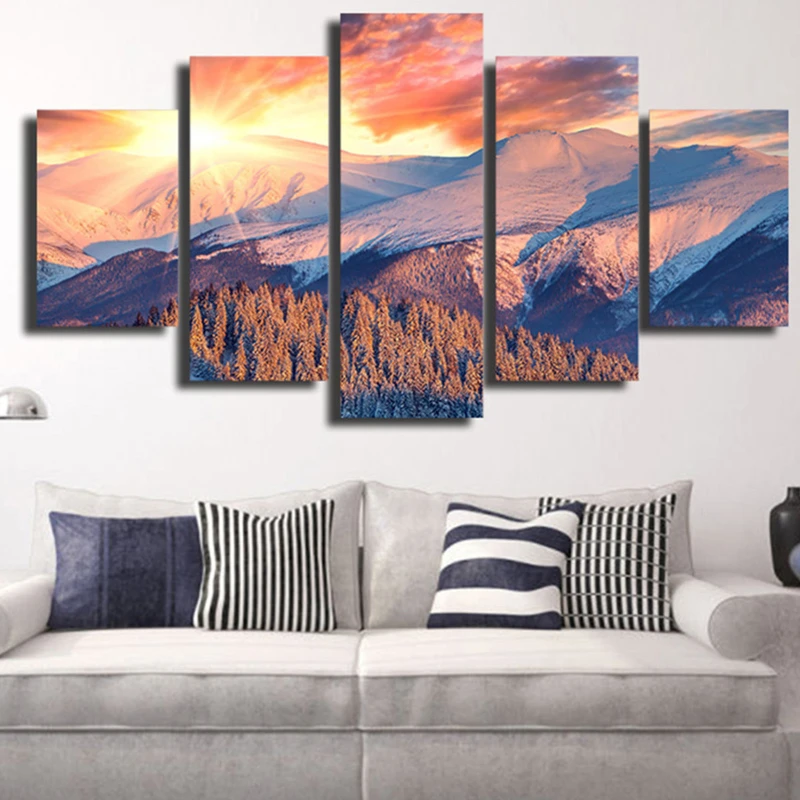 

5 Pieces of Modern canvas printing landform landscape frameless painting decoration turquoise home retro room mural