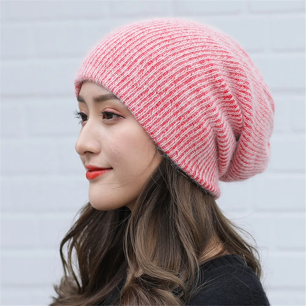 

Fashion New Knitted Hat Autumn And Winter Rabbit Fur Solid Color Hooded Hat Wild Warm Knitted Hat Woolen Hat Female Hat