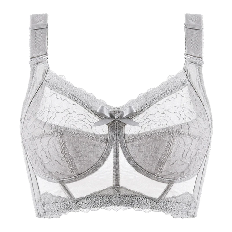 Womens Minimizer Bra Full Coverage Wireless Bra Non-padded Lace Floral Embroidery Ultra-thin Unlined Bra Longerie for Woman 42 E