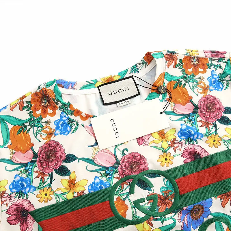 

European Station G Star Same Classic Retro Style Embroidery Letter Flower Print Pullover Loose Short Sleeve T-shirt