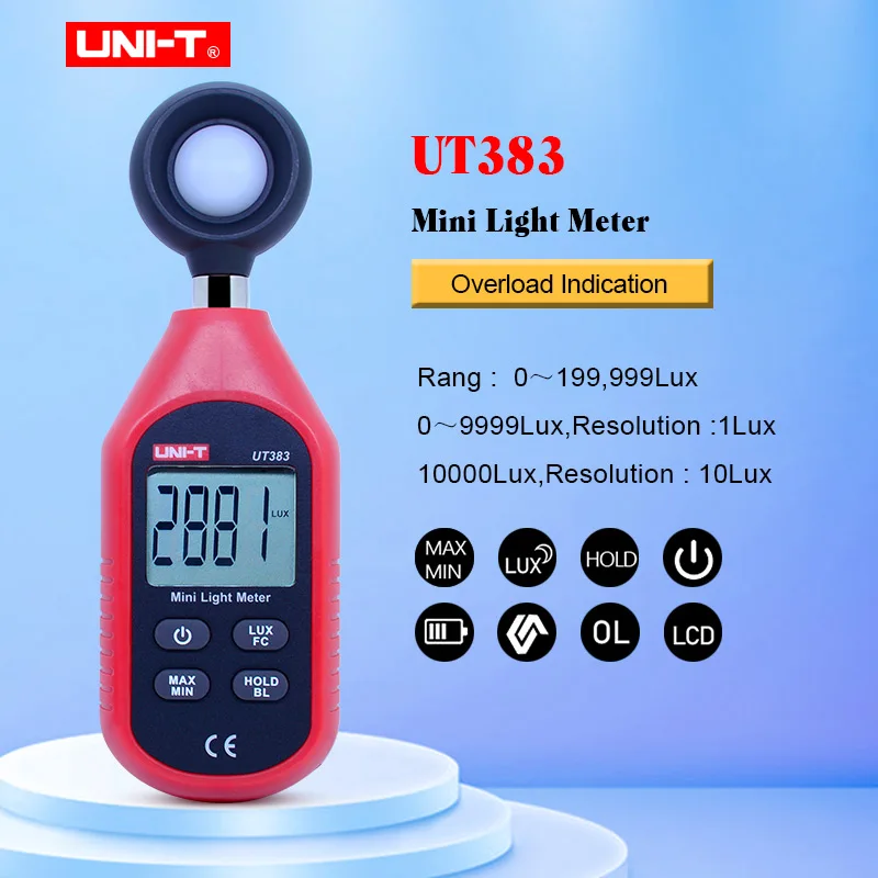 UNI T UT383 мини светильник 200000 люкс цифровой люксовый измеритель яркости LUX Fc тест