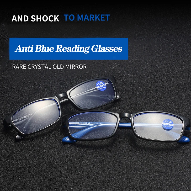 

May Flower Retro Square TR90 Reading Glasses Anti-blue Light Eyeglasses Reading Anti-fatigue Magnifying Presbyopic Glasses Men+4