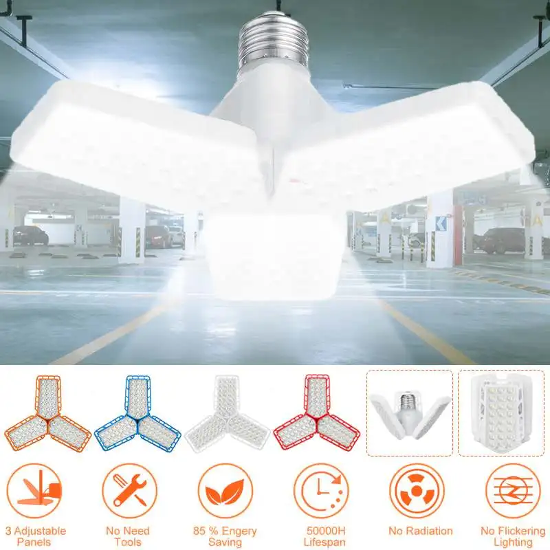 

LED Garage Light LED High Bay Workshop Ceiling Light Warehouse Lighting Bulb 200W Adjustable 3 Leaf Deformable Lamp For Garage