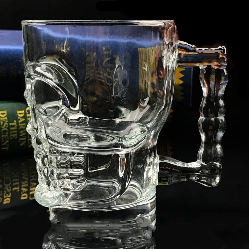 Стеклянная пивная чашка с черепом большие чашки ручкой для пива чая сока вина