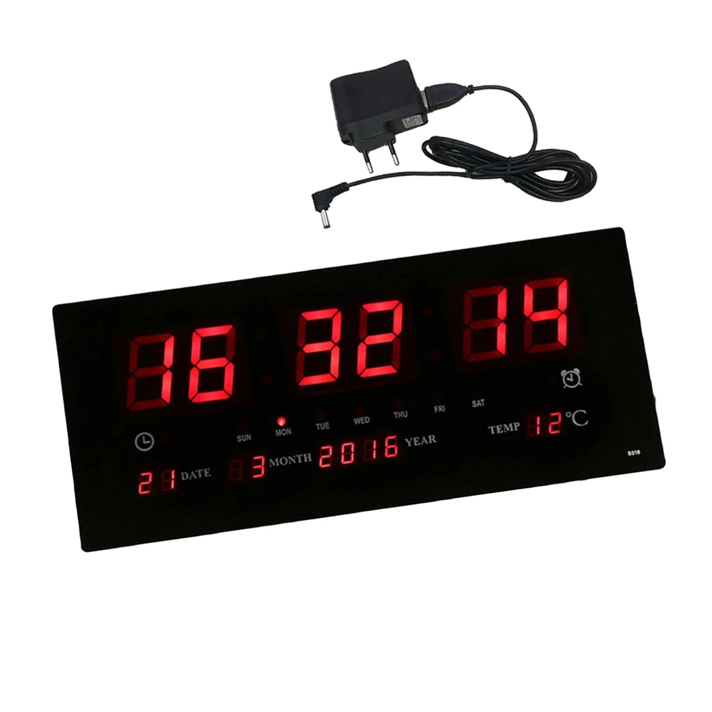 

Digital Wall Clock LED Time Calendar Temperature Electric Alarm Clock EU