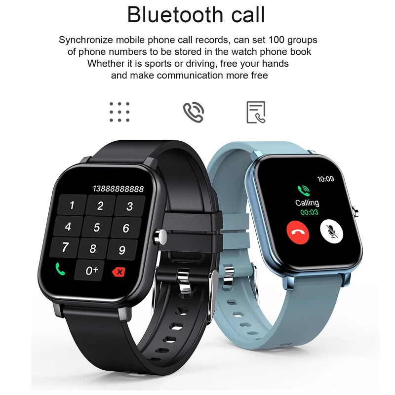 Men & women square smart waterproof sports watch heart rate meter pedometer blood pressure Bluetooth Android iOS bracelet