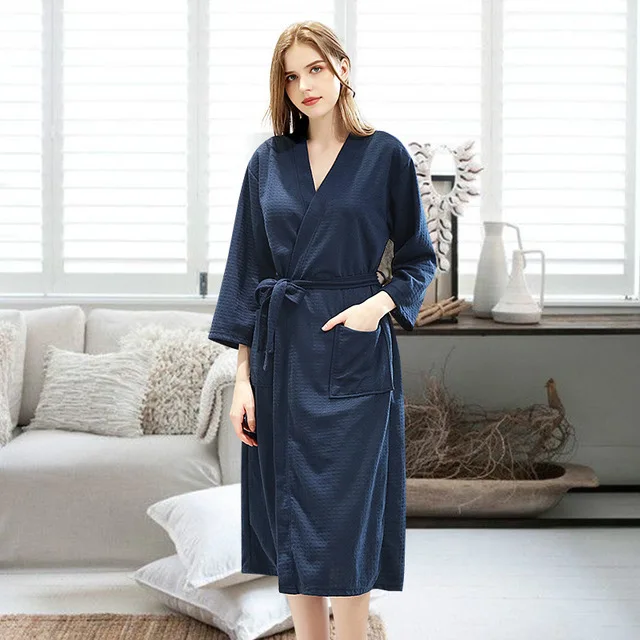 women navyblue Летний вафельный банный халат всасывающий водный мужской халат сексуальный Ночной халат мужские большие размеры кимоно Халаты женские пижамы для отдыха - Цвет: women navyblue