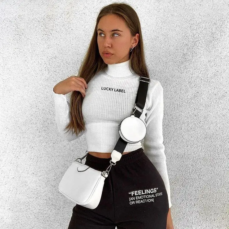 

Winter Women Knitted Knit Sweaters Solid Casual Turtleneck Pullover Basic Short Jumper Autumn Sweater Female