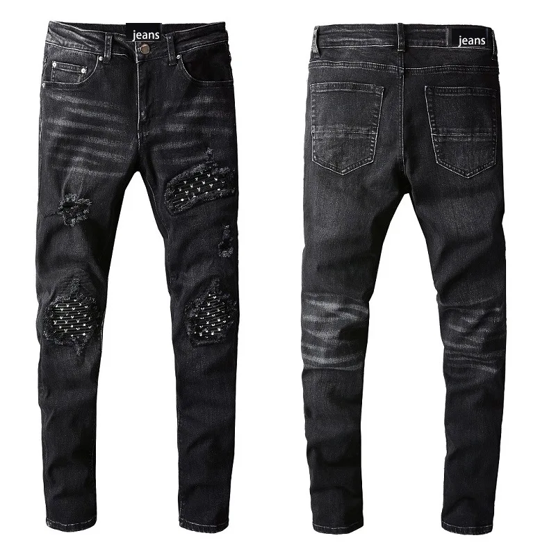 Oversized Men's Black Slim-fit Jeans Trousers Casual Stitching Punk High Street Style Fashion Small Feet Jeans Autumn/Winter