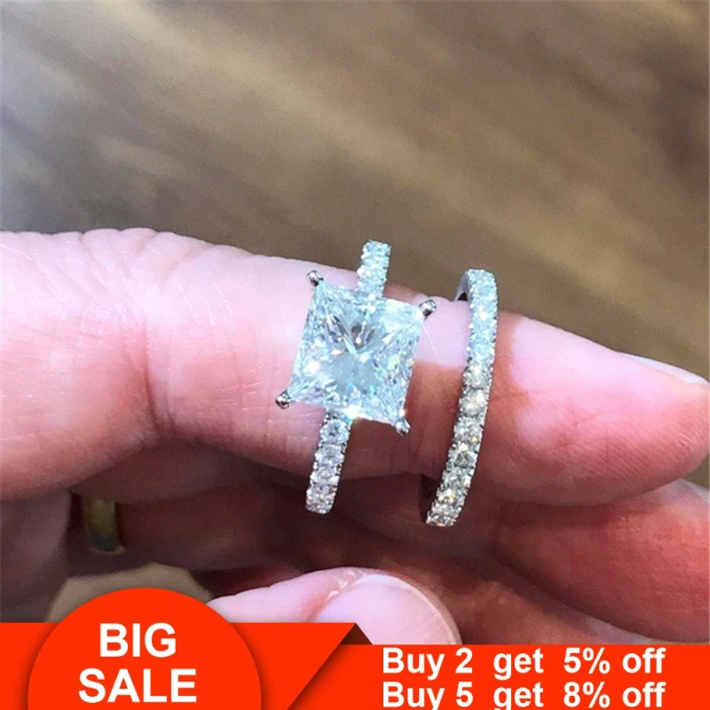 Принцесса Королева кольцо наборы свадебных ювелирных изделий 925 стерлингового