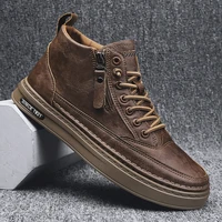 trend mid cut winter boots for men outdoor walking mens boots with zipper rubber bottom lace up mens casual shoes male shoes