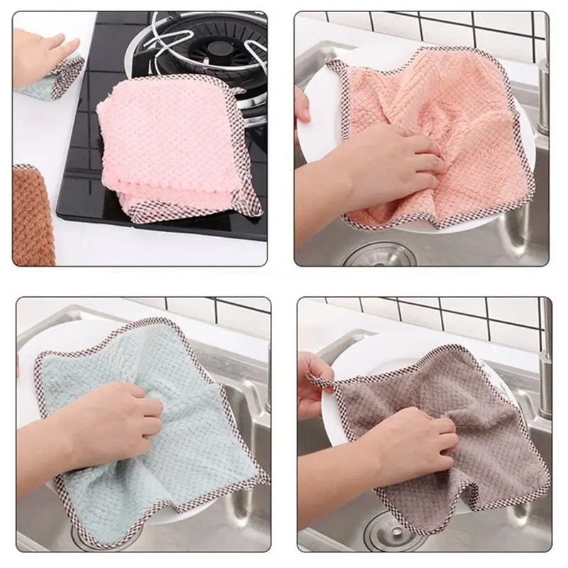 

Super Absorbent Clean Cloth Cleaning Wiping Rag Dish Towel Home Kitchen Towel Sink Wipe Coral Fleece Cleaning Towels Wash Cloth
