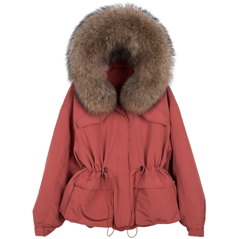 

Huge Raccoon Fur Collar Hooded 2021 Short Female Winter Feather Down Coat Women 90% Duck Down Jacket Winter Puffer Parka