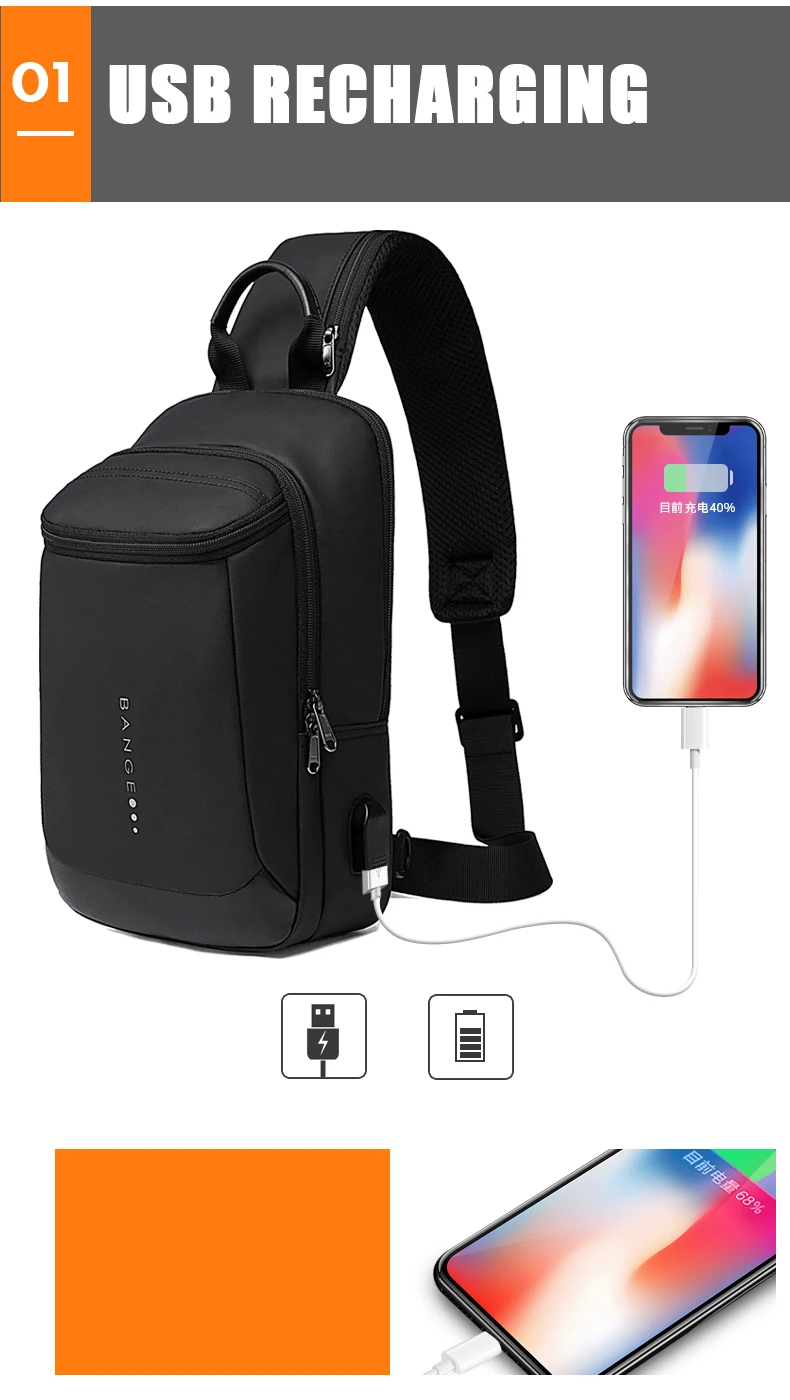 Bange Многофункциональный USB перезарядка сумка через плечо для мужчин противоугонные сумки через плечо мужские водонепроницаемые короткие поездки нагрудная сумка пакет