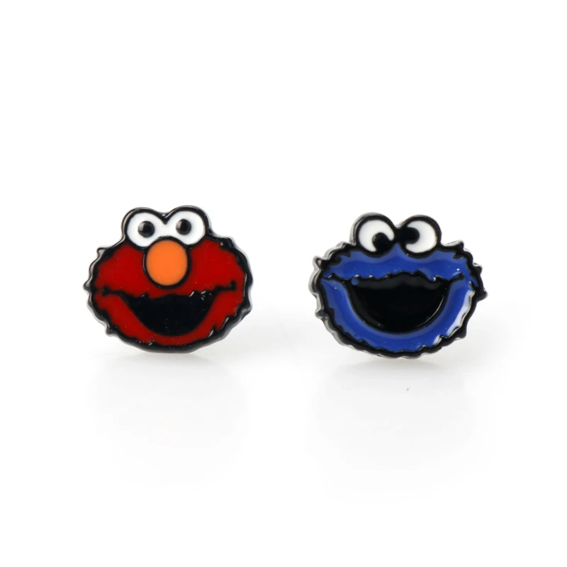 Elmo Cookie Monster Anime One Piece Luffy Tom and Jerry Alice in Wonderland Stud Earrings The Nightmare Before Christmas Jack Sally Cute Earrings - Окраска металла: Elmo Cookie Monster