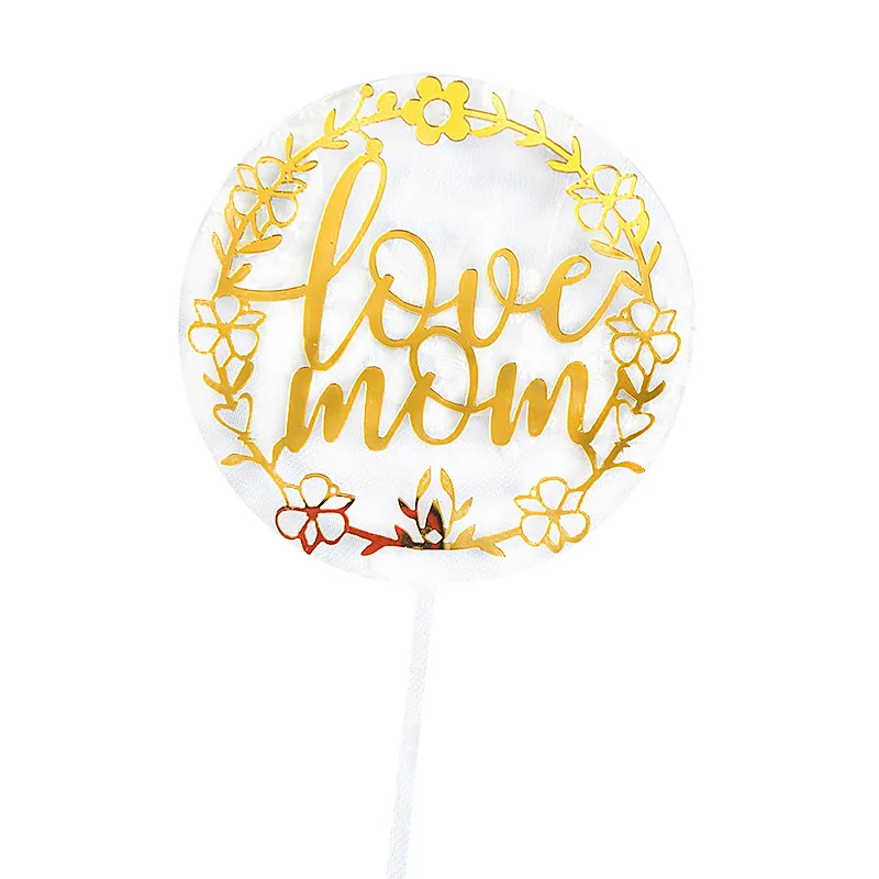 

New Acrylic Happy Mother's Day Cake Topper Love Mom Double Birthday Golden Mom Cake Topper Mom Birthday Party Cake Decoration