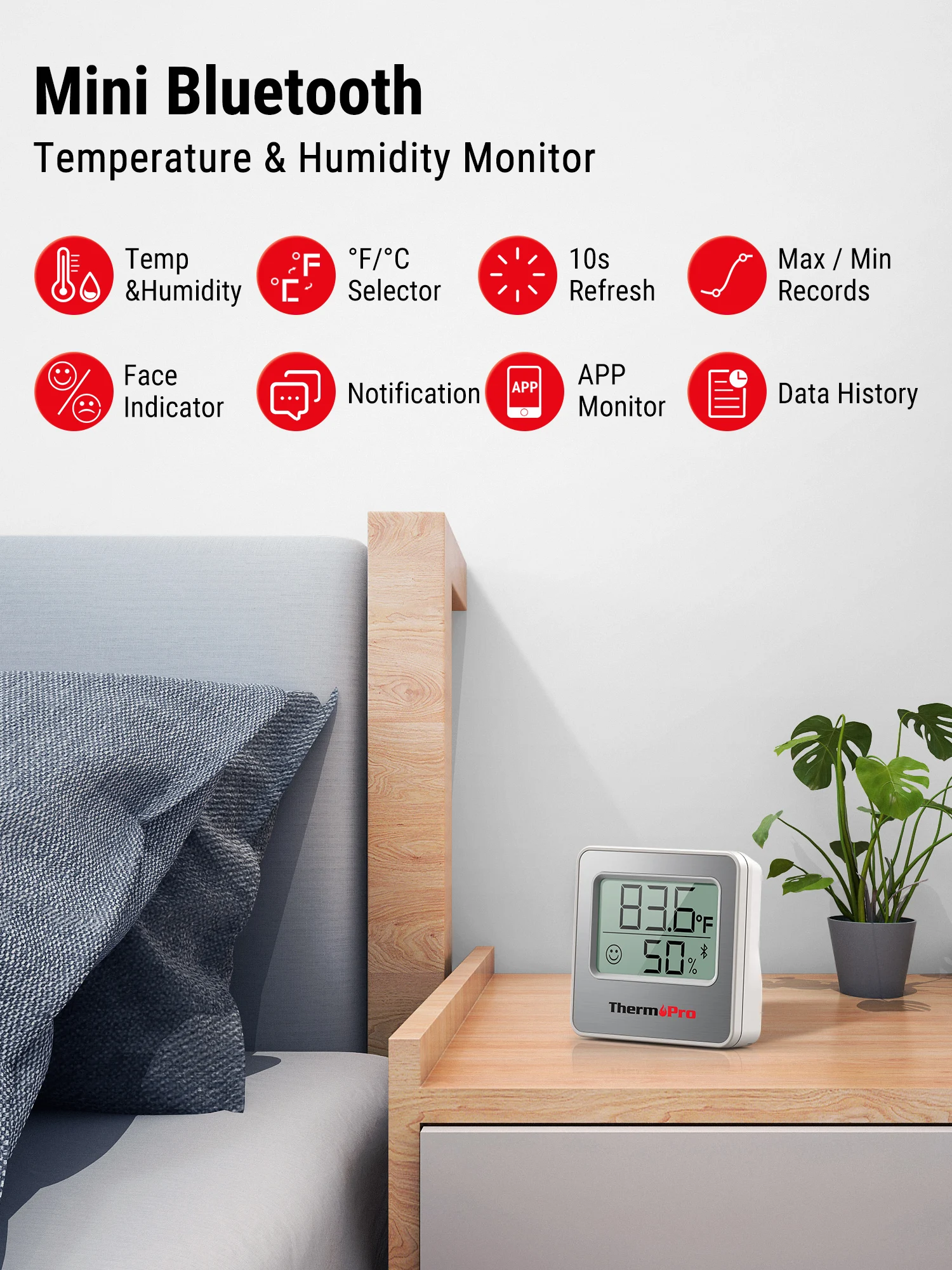 Термометр-Гигрометр ThermoPro TP357 цифровой 80 м | Дом и сад