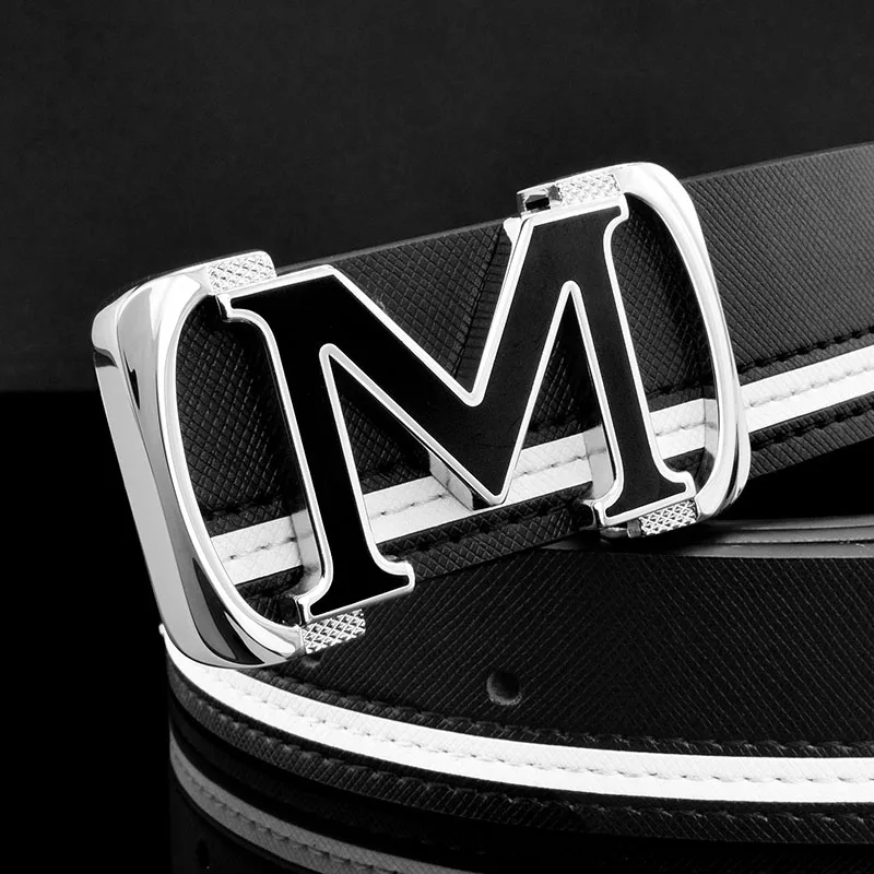 Casual M letter Buckle Mens Genuine Leather Belt Fashion Luxury Brand Fancy Vintage Jeans Waist Belt Cintos Para Hombre Marca