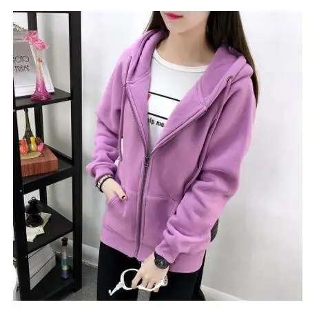 purple Jvzkass Новая женская секция осень-зима плюс бархатная Толстая свободная Удобная Студенческая толстовка с капюшоном Z337 - Цвет: purple