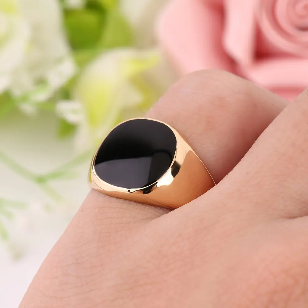 

Fashion Stainless Steel Metal Ring Black Onyx Stone Wedding Ring