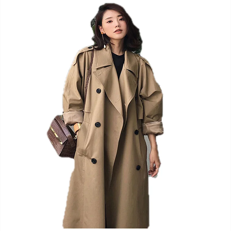 

Spring and Autumn New Women's Windbreaker Jacket Long Korean Style Waist Over Knee Army Green Spot Free Shipping