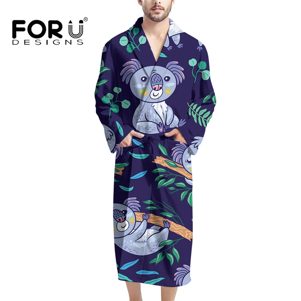 

FORUDESIGNS Australian Native Animal Koala Men's Soft Spa Full Lenght Bathrobe Flannel Long Robe Warm Soft Sleepwear Kimono