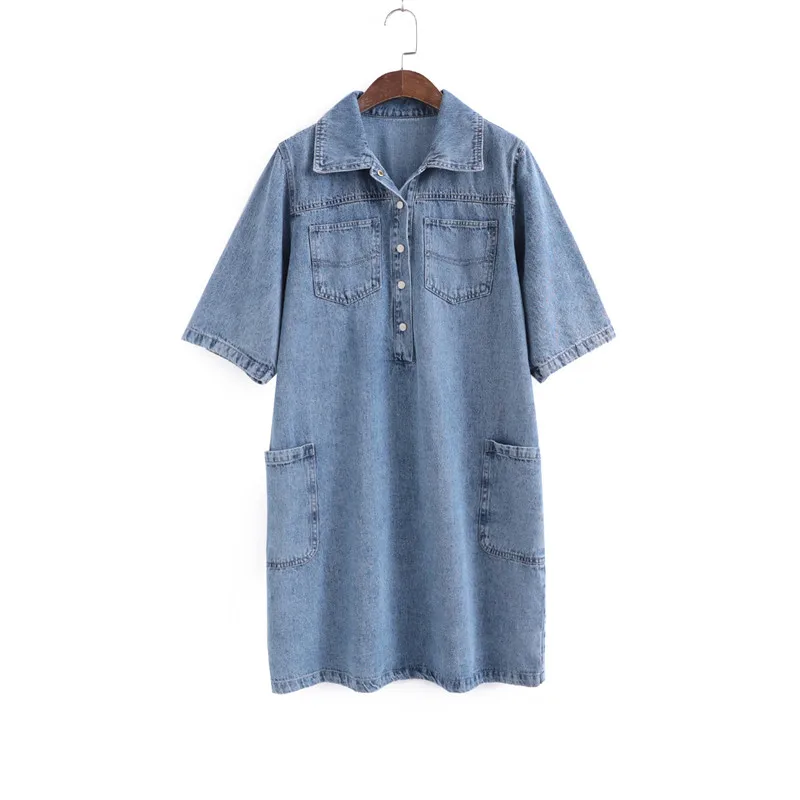 

Vintage Denim Dress Women Korean Version BF Streewear Casual Loose Lapel Straight Slim Dresses Feminina LR1585