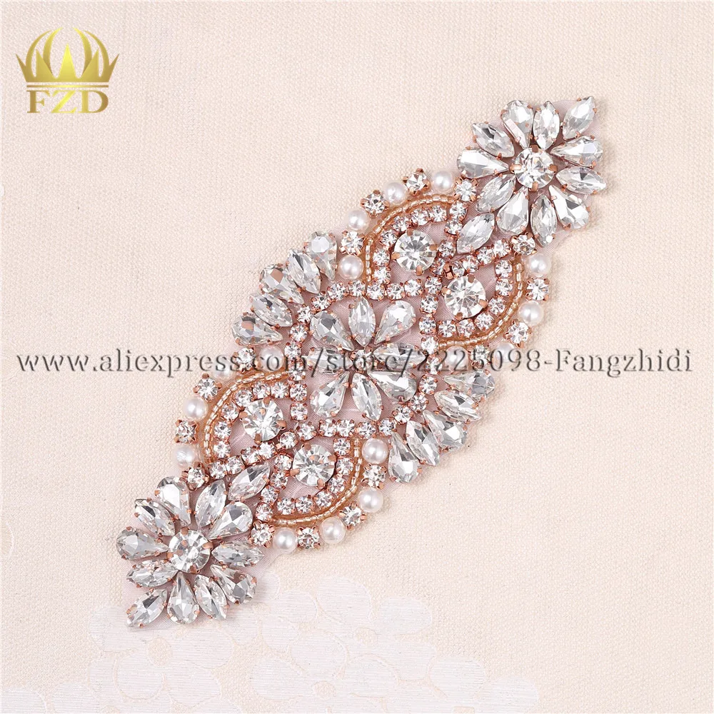 1 шт. Свадебная пришивная персиковая кристаллическая аппликация Стразы