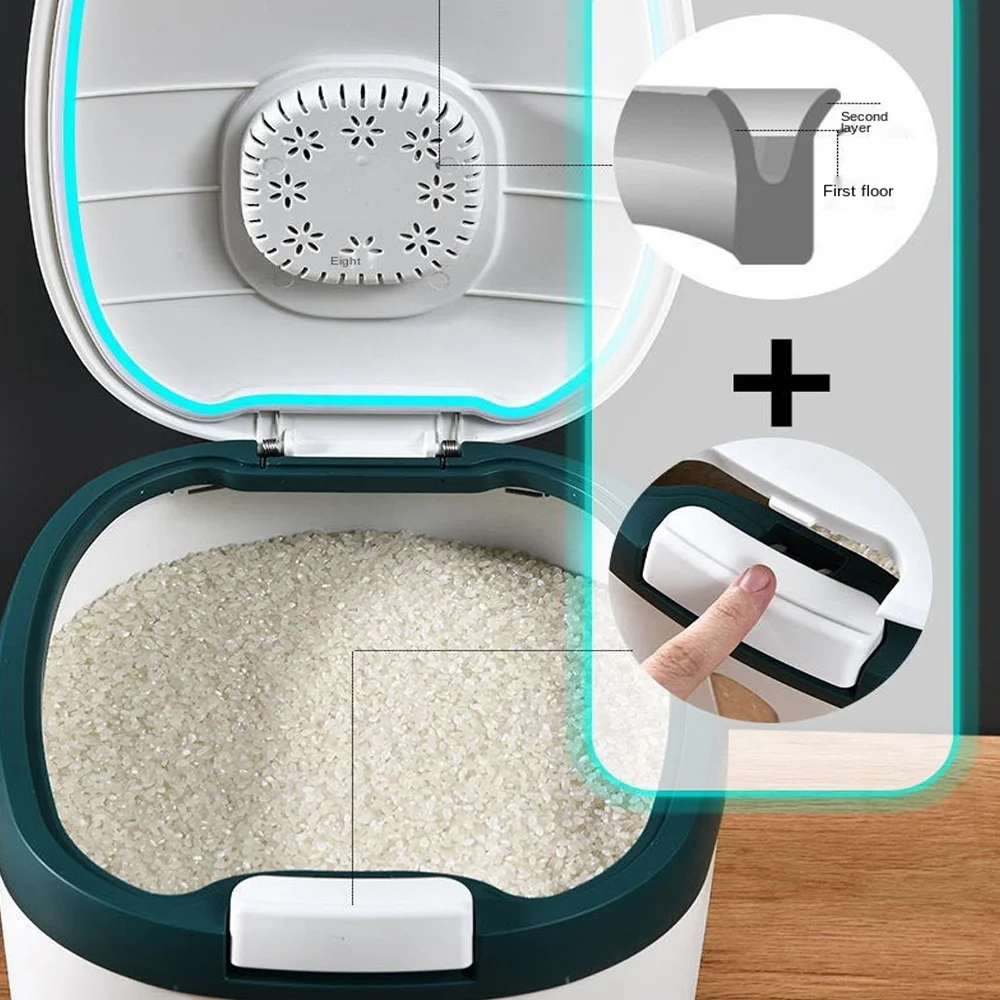 

Rice Bucket Moisture-Proof Kitchen Storage Container Sealed Rice Box Household Storage Bucket Plastic Grain Bucket