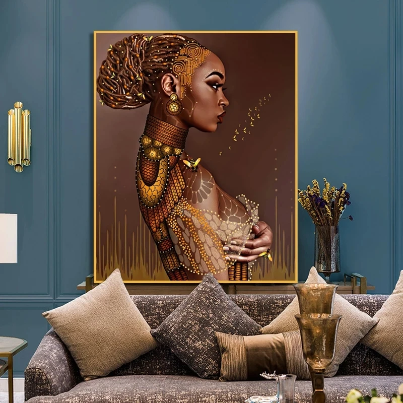 

African American Women Art Painting Prints on Canvas Black Girl Scandinavian Wall Art Posters Picture for Living Room Home Decor