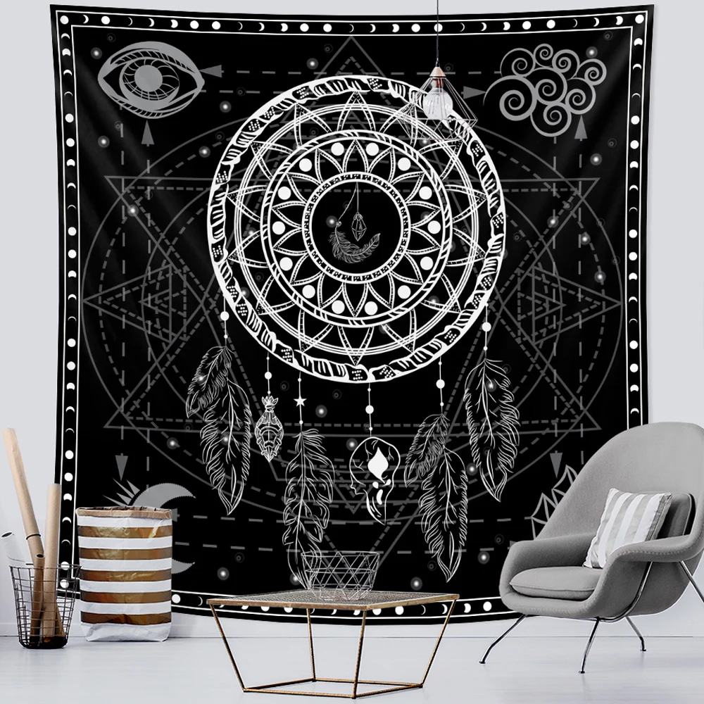 

Viking mystical symbol home decoration tapestry psychedelic scene wall hanging Bohemian decoration crow sofa blanket yoga mat