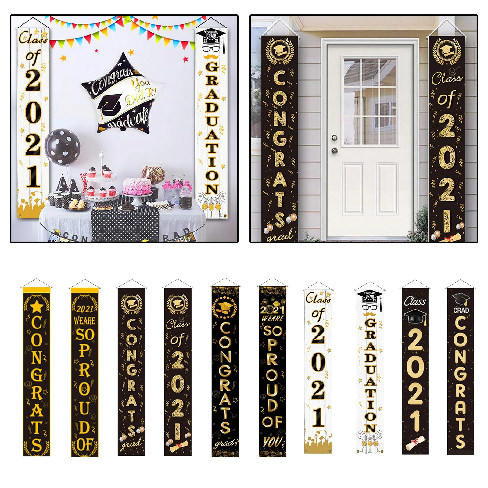 

2021 Graduation Decorations Hanging Flags Porch Sign, Graduation Party Decoration for Indoor/Outdoor Home Door Decor