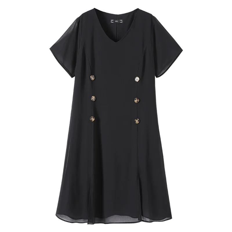 

4XL to 10XL plus size dresses woman robes short sleeve buttons summer chiffon dress for women T61312