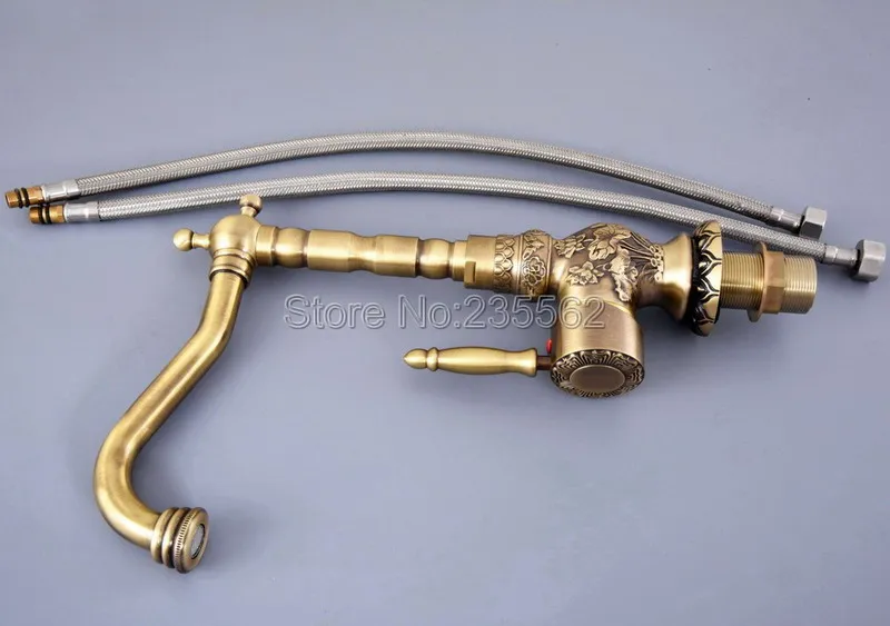 

Basin Faucet Antique Brass Sink Faucet Carved Kitchen Bathroom Faucet 360 Swivel Single Handle Hot & Cold Water Mixer Tap Lsf128
