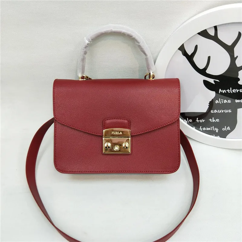 Оригинальные женские сумки FURLA, высокое качество, большие размеры, женские меховые кожаные сумки темно-красного цвета, Размер 23 см* 8 см* 17,5 см