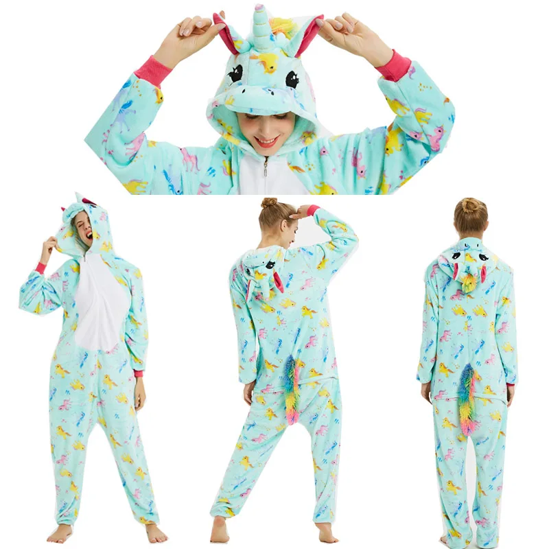 Пижама для взрослых с изображением животных единорога Стича волка комбинезон