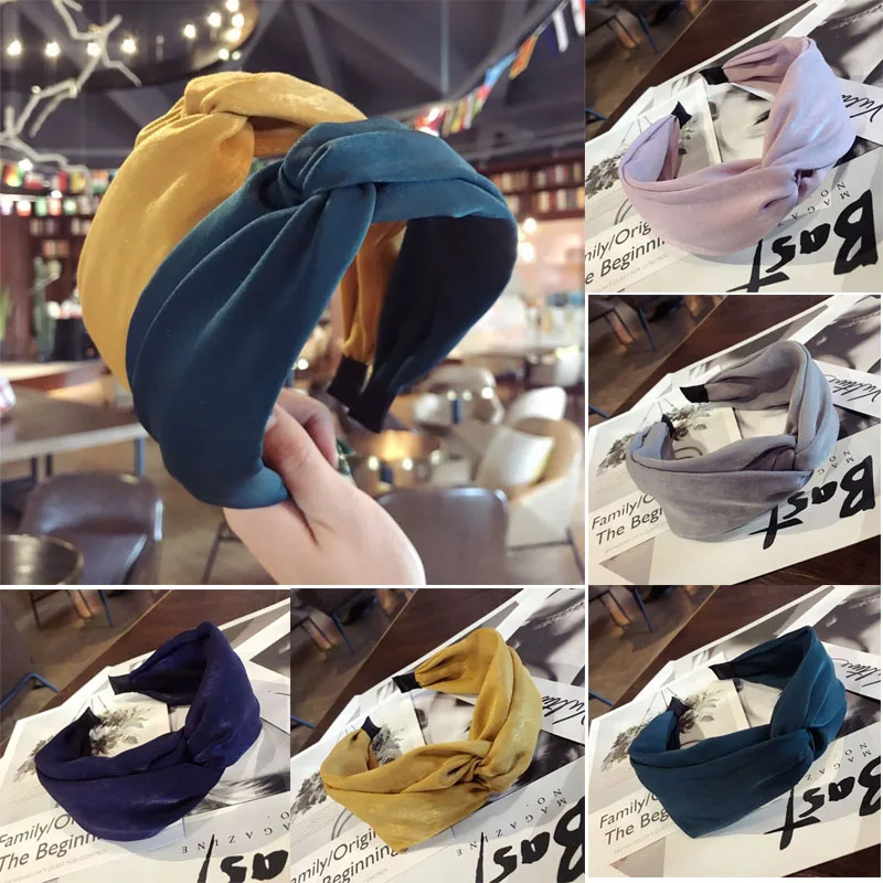 

Womens Headband Twist Hairband Bow Knot Cross Tie Cloth Headwrap Solid Color Stretch Hair Band Hoop Girls Sweet Hair Accessories