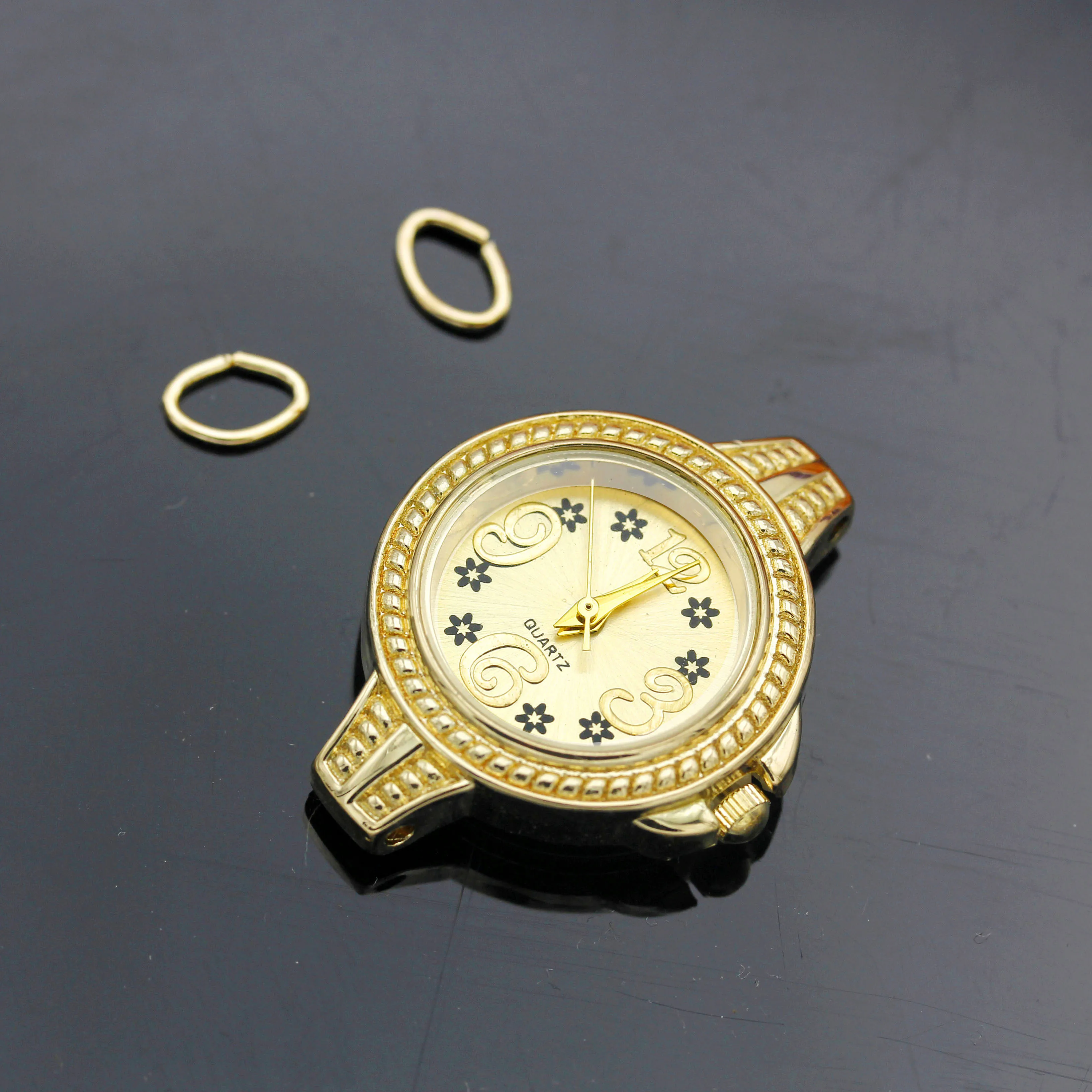 Shsby Diy personality Golden Watch header matching jewelry Small black flowers watch table Watch accessories wholesale