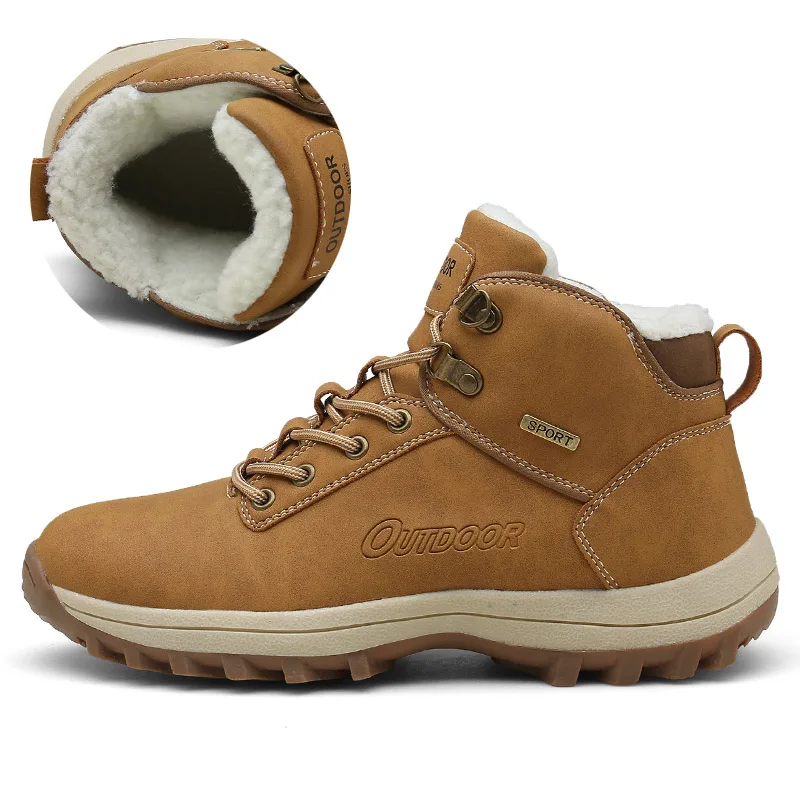 Khaki Boots VESONAL/брендовые качественные мужские ботинки из искусственной кожи для мужчин; зимние теплые короткие плюшевые кроссовки для взрослых; Мужская модная дышащая обувь для ходьбы - Цвет: Khaki Boots
