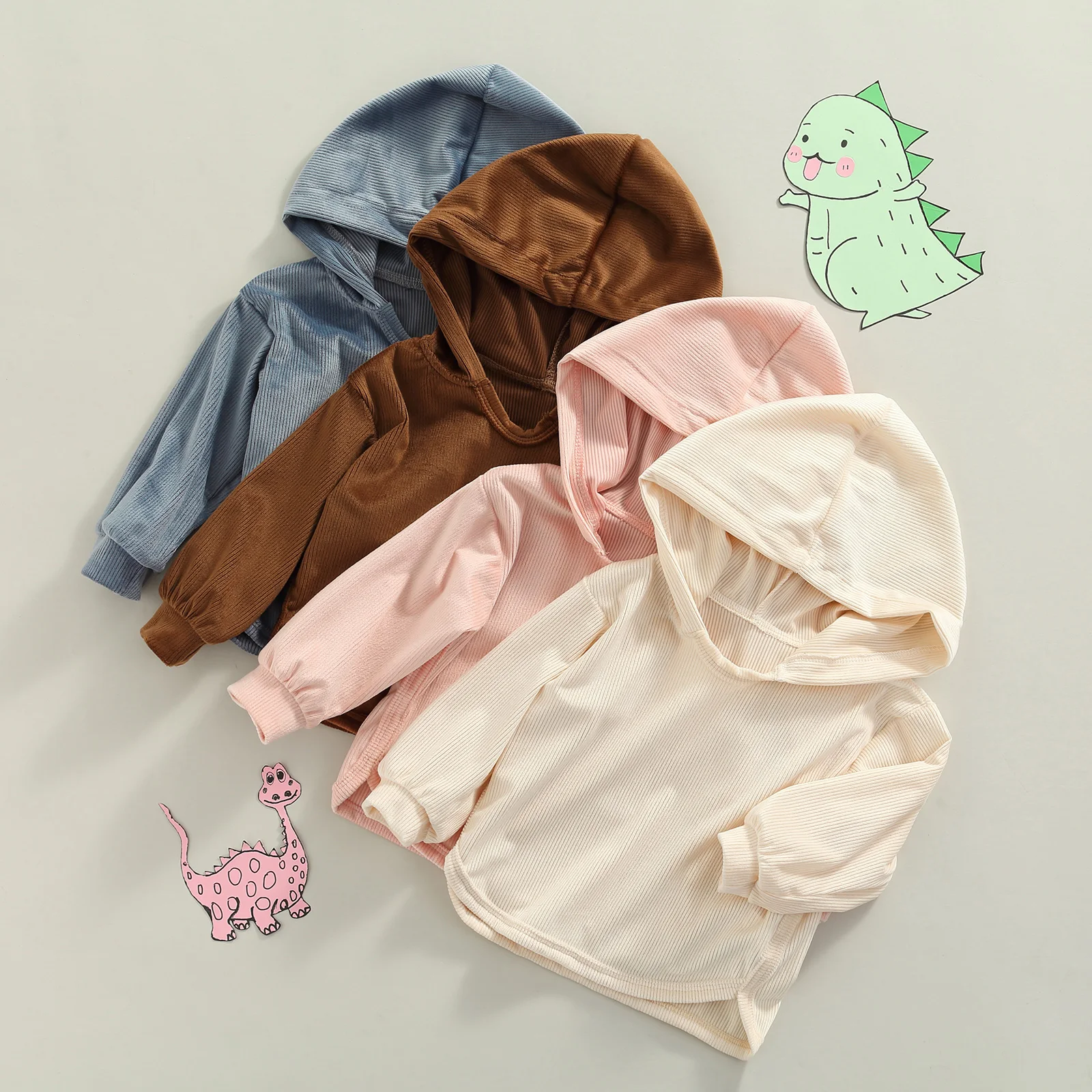 Модные однотонные трикотажные толстовки в рубчик для маленьких девочек и