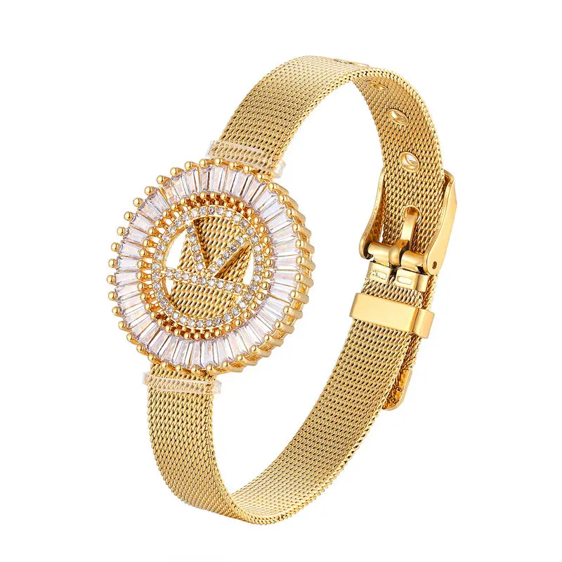 

26 Letter Zircon Bracelet Stainless Steel Strap Copper Micro-Inlay Bracelet