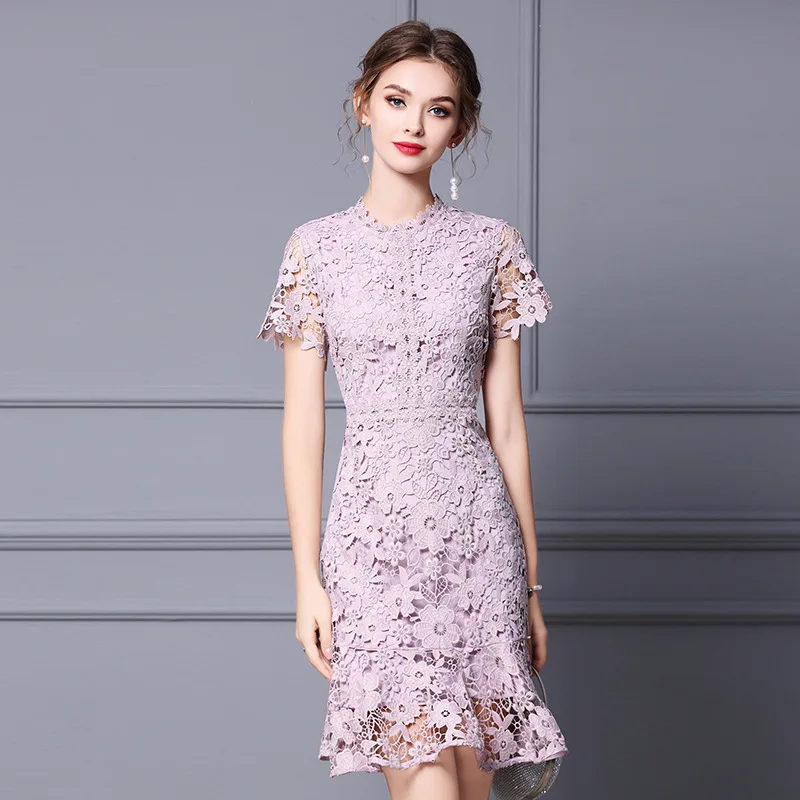 

2021 Women's Womanliness Embroidery Dresses Casual Summer Ruffles Party Dress New Superior Quality Cut Out Celebrity Lace Dress