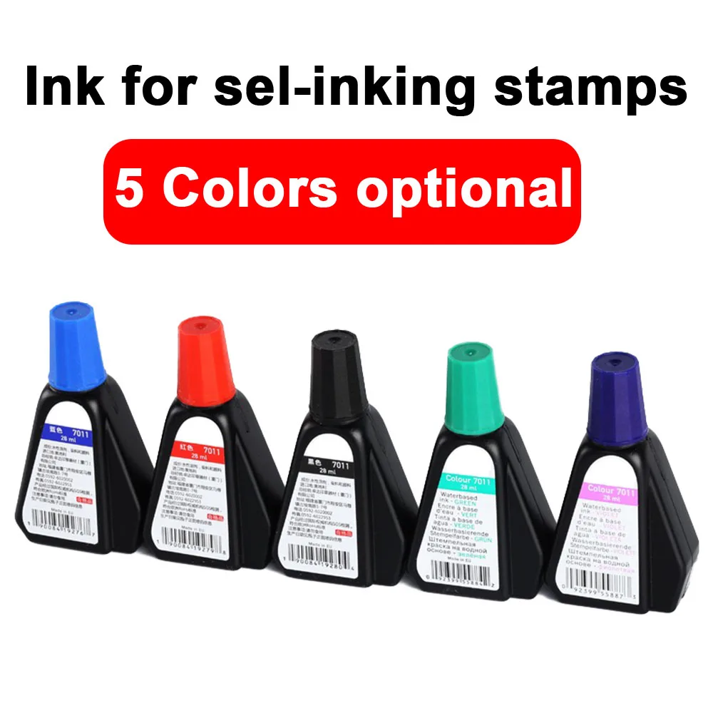 

Self-Inking Stamp Premium Stamp Refill Ink 30ml, Water Based Ink, Red/Black/Blue/Green/Purple