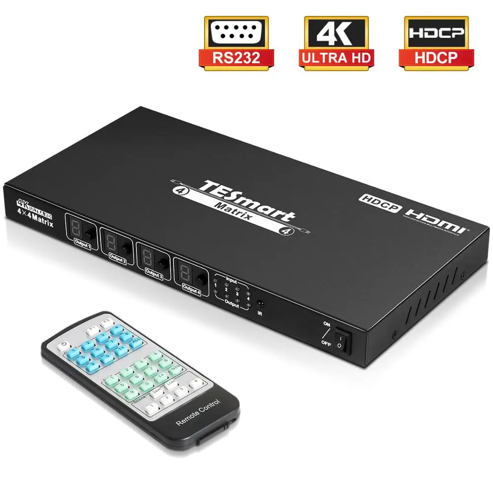 TESmart Matrix 4x4 Новейшее обновление 4k @ 30 Гц 4 в Out поддерживает PCM Dolby AC3 DTS5.1 DTS7.1 и DSD |