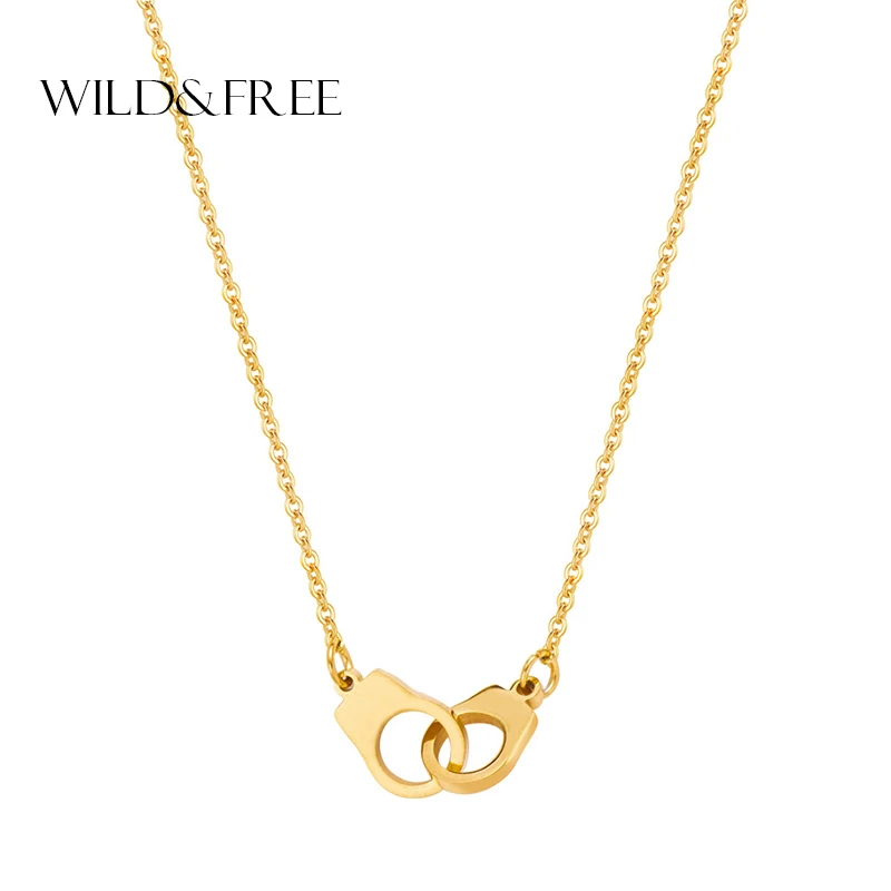 Hot Sale Stainless Steel Mini Handcuff Pendant Necklace Gold Plated Short Chain Lover Necklace For Valentine's Day Gift